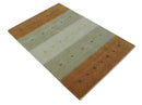 Ivory, Beige and Rust Geometrical stripes Design Hand loom 4.6x6.6 wool Area Rug by The Rug Decor