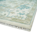 Ivory, Beige and Teal Hand Knotted Antique 9x13 Traditional Oushak Wool Rug by The Rug Decor