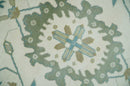 Ivory, Beige and Teal Hand Knotted Antique 9x13 Traditional Oushak Wool Rug by The Rug Decor
