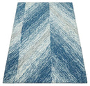 Ivory Wool Hand Woven Area Rug Blue Brown Contemporary Abstract by The Rug Decor