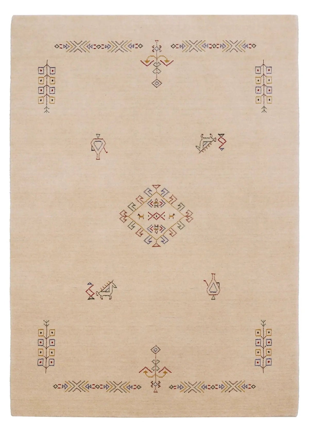 Hand Loomed Wool Area Rug Ivory Border Patterns Traditional Style Premium Quality
