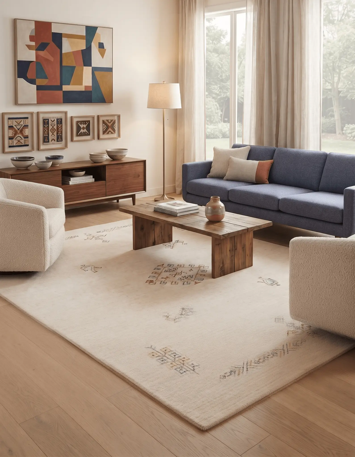Hand Loomed Wool Area Rug Ivory Border Patterns Traditional Style Premium Quality, photo 2 of 12