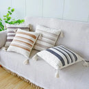 Ivory brown coffee striped tassel pillow case living room decor by Decorbites