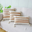 Ivory brown coffee striped tassel pillow case living room decor by Decorbites