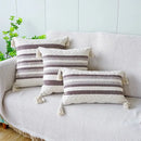 Ivory brown coffee striped tassel pillow case living room decor by Decorbites