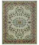 Ivory, Brown, Olive and Charcoal Traditional Heriz Medallion Custom Made Wool Area Rug