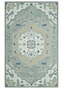 Ivory, Camel and Blue Hand Tufted Traditional Design Wool Area Rug