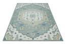 Ivory, Camel and Blue Hand Tufted Traditional Design Wool Area Rug