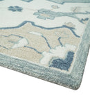 Ivory, Camel and Blue Hand Tufted Traditional Design Wool Area Rug