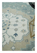 Ivory, Camel and Blue Hand Tufted Traditional Design Wool Area Rug