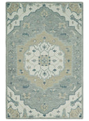Ivory, Camel and Blue Hand Tufted Traditional Design Wool Area Rug