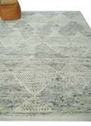Ivory, Charcoal and Beige 8x10 hand knotted Geometrical wool Area rug by The Rug Decor