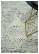 Ivory, Charcoal and Beige 8x10 hand knotted Geometrical wool Area rug by The Rug Decor