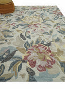 Ivory, Charcoal and Olive Floral Design 8x10 Colorful Hand Tufted wool rug