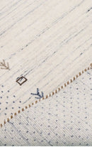 Ivory Contemporary Gabbeh Hand Loomed Wool Area Rug - Blue Brown Border by The Rug Decor