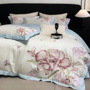 GobekUsa Blooming Flowers Embroidery Bedding Set 600TC Egyptian Cotton Duvet Cover Queen King