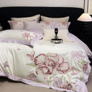GobekUsa Blooming Flowers Embroidery Bedding Set 600TC Egyptian Cotton Duvet Cover Queen King