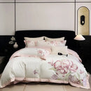 GobekUsa Blooming Flowers Embroidery Bedding Set 600TC Egyptian Cotton Duvet Cover Queen King