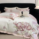 GobekUsa Blooming Flowers Embroidery Bedding Set 600TC Egyptian Cotton Duvet Cover Queen King