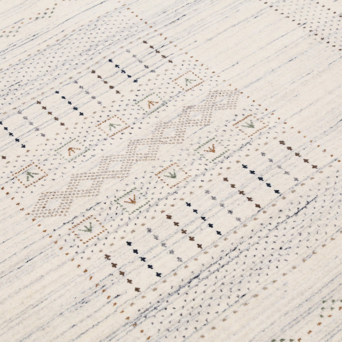 Ivory Wool Hand-Loomed Area Rug - Authentic Gabbeh Tribal Design, photo 8 of 11