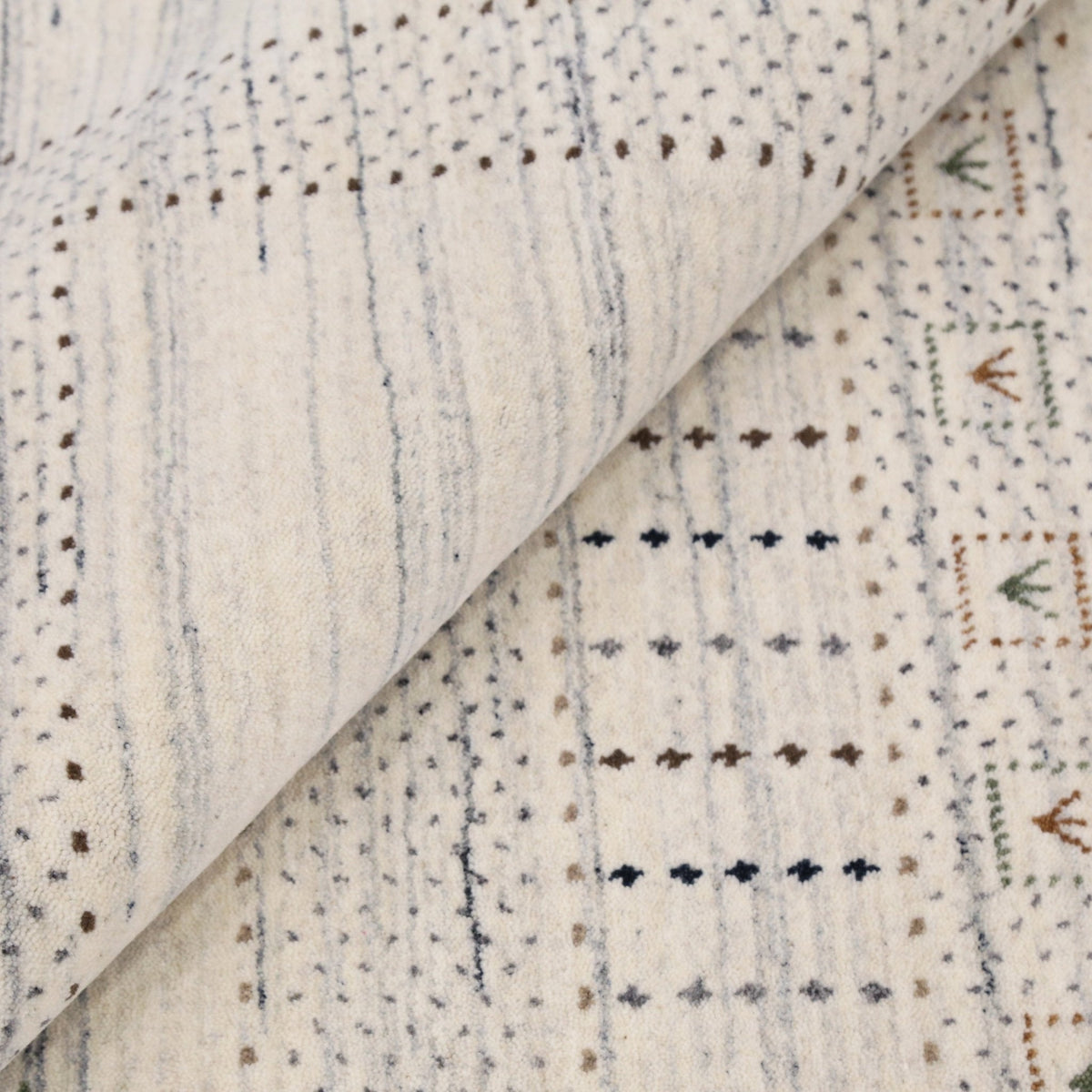Ivory Wool Hand-Loomed Area Rug - Authentic Gabbeh Tribal Design, photo 9 of 11