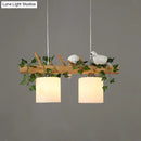 GobekUsa Ivory Glass Wood Island Pendant - Industrial Style with Maple/Green Leaf and Bird Décor - 2/3 Bulbs