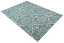Hand Tufted Wool Area Rug with Ivory Gray and Blue Ikat Contemporary Design Style