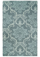 Hand Tufted Wool Area Rug with Ivory Gray and Blue Ikat Contemporary Design Style