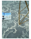 Hand Tufted Wool Area Rug with Ivory Gray and Blue Ikat Contemporary Design Style