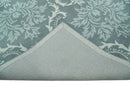 Hand Tufted Wool Area Rug with Ivory Gray and Blue Ikat Contemporary Design Style