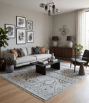 Ivory Gray Charcoal Wool Area Rug - Southwestern Hand Knotted