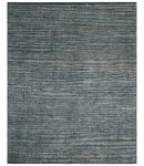 Ivory, Gray, Charcoal and Brown Antique Stripes Design Hand knotted 8x10 wool Area Rug by The Rug Decor
