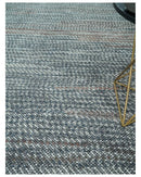 Ivory, Gray, Charcoal and Brown Antique Stripes Design Hand knotted 8x10 wool Area Rug by The Rug Decor