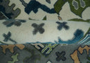 Ivory, Gray, Teal and Green Hand knotted Traditional Oushak 9x12 Wool Area Rug by The Rug Decor
