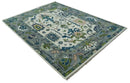 Ivory, Gray, Teal and Green Hand knotted Traditional Oushak 9x12 Wool Area Rug by The Rug Decor