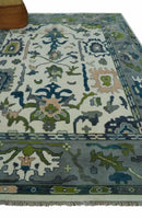 Ivory, Gray, Teal and Green Hand knotted Traditional Oushak 9x12 Wool Area Rug by The Rug Decor