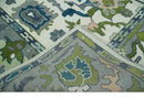 Ivory, Gray, Teal and Green Hand knotted Traditional Oushak 9x12 Wool Area Rug by The Rug Decor