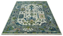 Ivory, Gray, Teal and Green Hand knotted Traditional Oushak 9x12 Wool Area Rug by The Rug Decor