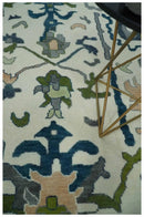 Ivory, Gray, Teal and Green Hand knotted Traditional Oushak 9x12 Wool Area Rug by The Rug Decor