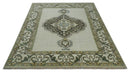 Ivory, Green and Beige Traditional Medallion Hand knotted Multi Size wool Area Rug