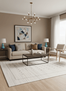 Ivory Modern Tribals Design Hand Loomed Wool Area Rug