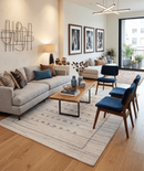 Ivory Hand Loomed Wool Area Rug - Modern Tribal Design Blue Brown by The Rug Decor