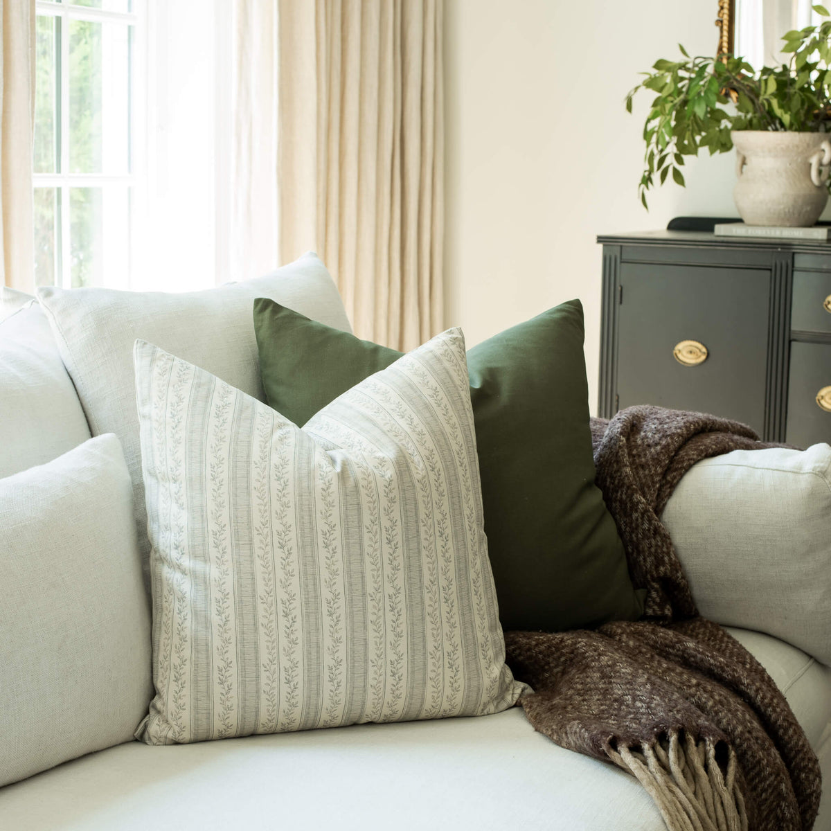 Faye Blue Vine Stripe Pillow Cover, photo 2 of 7