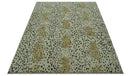 Ivory, Olive and Charcoal Leopard Design Hand Knotted Multi Size wool area rug