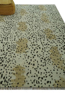 Ivory, Olive and Charcoal Leopard Design Hand Knotted Multi Size wool area rug
