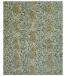 Ivory, Olive and Charcoal Leopard Design Hand Knotted Multi Size wool area rug