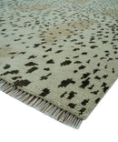 Ivory, Olive and Charcoal Leopard Design Hand Knotted Multi Size wool area rug