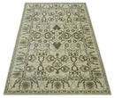 Ivory, Olive and Gray Traditional Hand Knotted Oriental Oushak 5x8 wool Area Rug