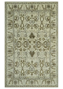 Ivory, Olive and Gray Traditional Hand Knotted Oriental Oushak 5x8 wool Area Rug