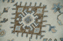 Ivory, Peach and Gray Hand knotted 8x10 Traditional Ikat Design Oushak wool Area Rug by The Rug Decor